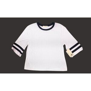 Basil Lola White Black Striped Varsity Top Women Size Small Shirt Everleigh New